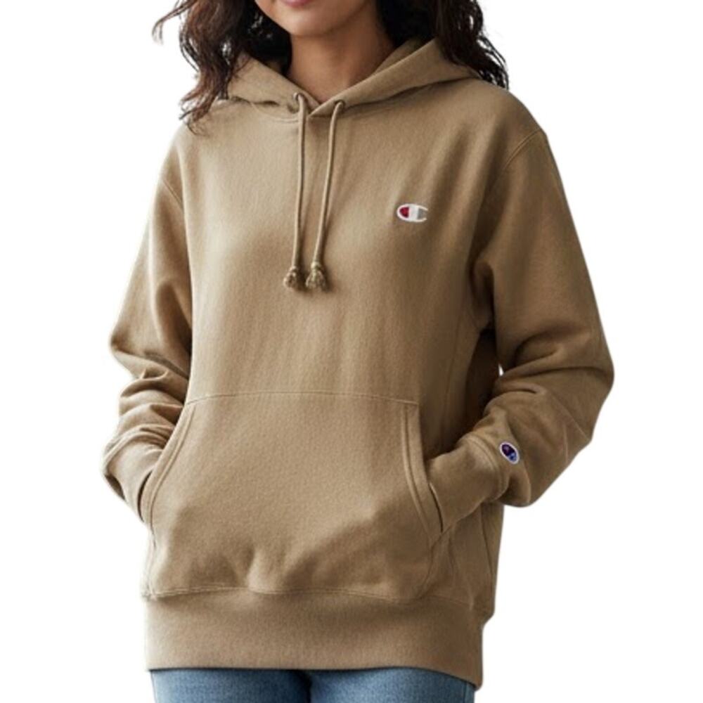 Vintage Champion Reverse Weave Tan Beige Khaki Hoodie Sweatshirt size S - Picture 2 of 8